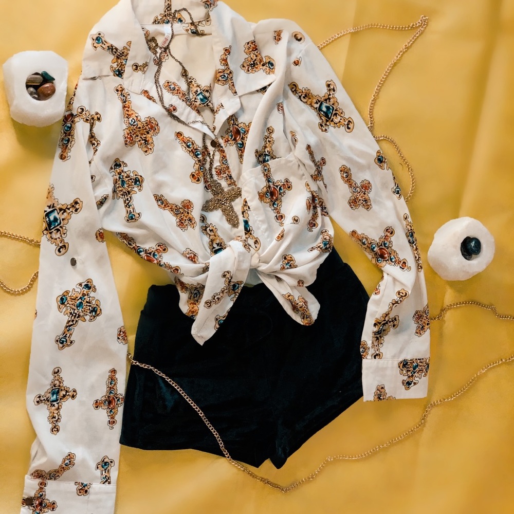 Forever 21 Cross Blouse- Creme